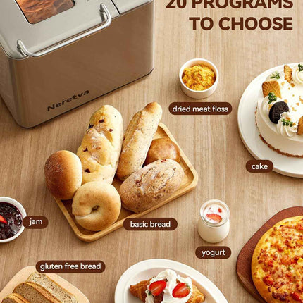 Neretva 20-IN-1 Bread Maker, Dual Heater 2LB Bread Machine Stainless Steel Bread