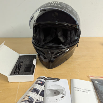 ILM 902BT Bluetooth Motorcycle Helmet, Modular Flip-Up Full Face with Dual Visor, Intercom and Speakers, Gloss Black