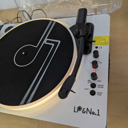 LP&No.1 Record Player with Built-in Stereo Speakers, LED Control, 3-Speed Belt-D