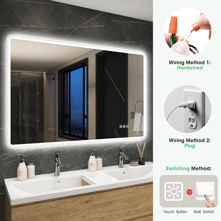 S·BAGNO 47.2''x27.2'' LED Bathroom Mirror with Lights, Bathroom Vanity Wall Mirr
