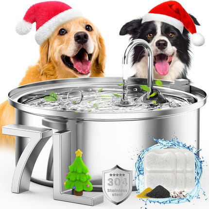 oneisall 7L Stainless Steel Pet Fountain for Dogs & Cats, Ultra-Quiet Water Dispenser with Triple Filtration