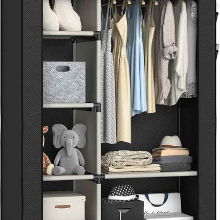 Buzowruil Canvas Wardrobe Portable Closet Wardrobe Clothes Storage with 6 Shelve