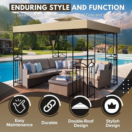 Flexzion Gazebo Cover Replacement Canopy Top 10x10 Ft (3m x 3m) - Double Tier To