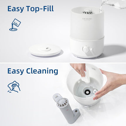 ASAKUKI Humidifiers for Bedroom, 3L Top Fill Cool Mist Air Humidifier & Aroma Di