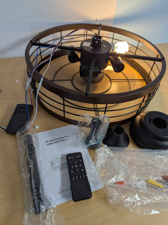 LEDIARY 20 inch Fandelier Caged Ceiling Fan with Light, Bladeless Ceiling Fan wi