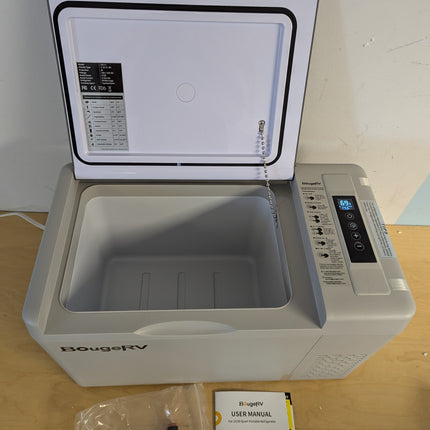 BougeRV CR23 Portable 12V Car Freezer & Fridge, 23 Quart, -8 to 50 F with 15 Min Fast Cooling, 45 dB, Grey