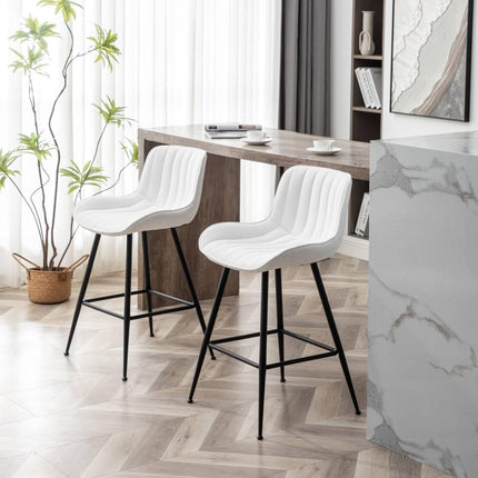 Whiterye 24’’ Bar Stools Set of 2 Modern Barstools White Bar Stools with Fabric