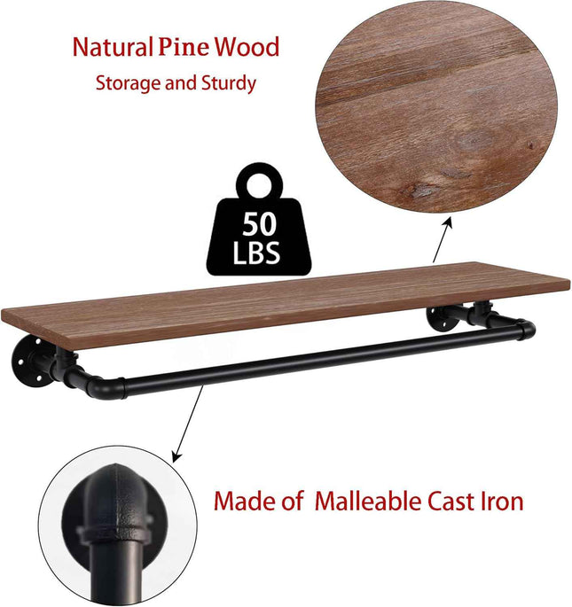 TEDIDUWA Clothes Rack 36in, Wall Mounted Garment Rack with Real Wood Shelf, Heav