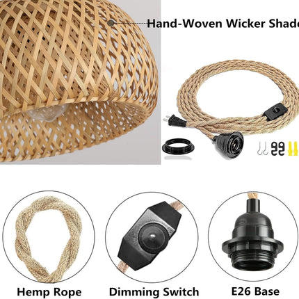 NAANN Plug in Pendant Light, Bamboo Rattan Pendant Lighting Fixtures Rustic Farm
