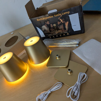 2 Pack Gold Rechargeable Table Lamps,Cordless Lamp with 6000mAh Battery Operated