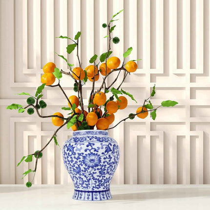 Chinoiserie Ginger Jar,7.6 Inch Ceramic Bule and White Ginger Jar w/Lid,Porcelai
