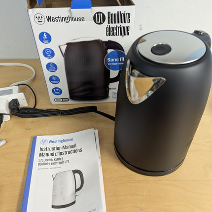 Westinghouse 1.7L Electric Steel Kettle Matte Black, Durable Steel Body Construc