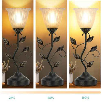 Touch Lamps for Nightstand Set of 2, Stripe Glass Shade Blossoming Bedside Lamp