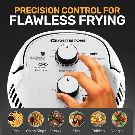 Granitestone 16 Qt Glass Air Fryer Oven Non Toxic, Oil-Less Air Fryer, 16 Quart, 1300W with Built in Timer, Self Clean Function, Dishwasher Safe, Includes 50+ Recipe Book - White