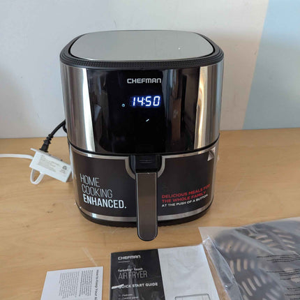 Chefman TurboFry® Touch Air Fryer, XL 8-Qt (7.5L) Family Size, One-Touch Digital Control Presets, French Fries, Chicken, Meat, Fish, Nonstick Dishwasher-Safe Parts, Automatic Shutoff, Stainless Steel