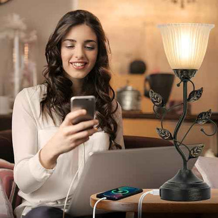 Touch Lamps for Nightstand Set of 2, Stripe Glass Shade Blossoming Bedside Lamp