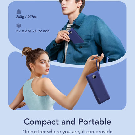 VRURC Portable Charger Buile-in 4 Cables 10000mAh, SlimPower Bank, 5 Output 2 In