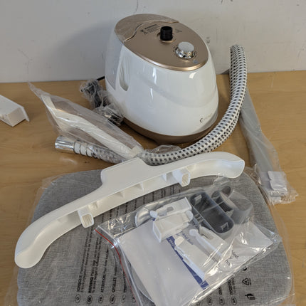 HAPAIS 1800W Standing Garment Steamer with Adjustable Double Pole, 2L Tank, 10 Fabric Settings, White Gold