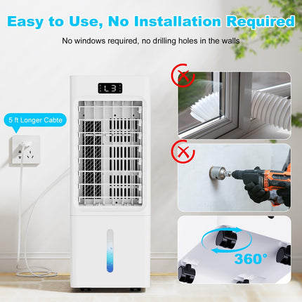 OEARE 3-in-1 Evaporative Air Cooler, 6L Windowless Portable Swamp Cooler with 4 Ice Packs, Remote & 12H Timer