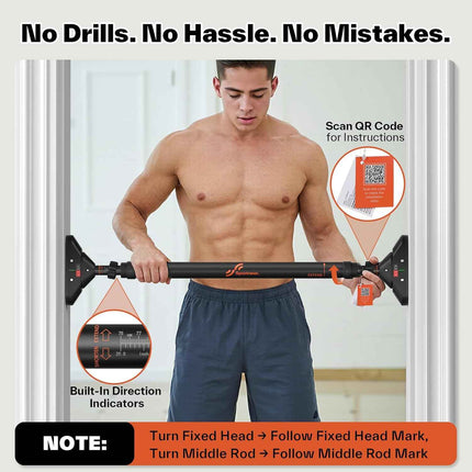 Sportneer Pull Up Bar: Strength Training Chin up Bar without Screws - Adjustable 29.5''-37'' Width Locking Mechanism Pull-up Bar for Doorway - Max Load 440lbs for Home Gym Upper Body Workout, Non-slip