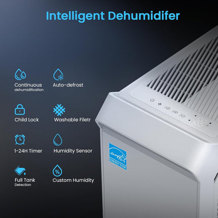 3000 Sq. Ft Energy Star Dehumidifiers for Basements,Vellgoo Max ep Pint/D Dehumi