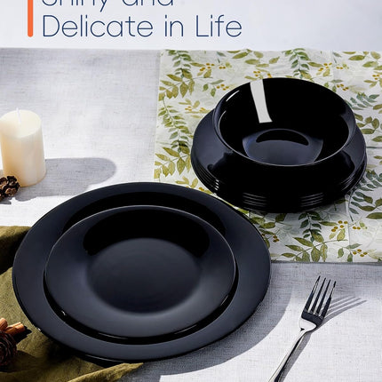 LaGlint Dinnerware Sets for 4, 12 Pieces Opal Glass Plates and Bowls Set, Dishwa