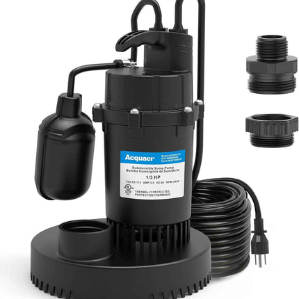 Acquaer 1/3HP Sump Pump, 3040GPH Submersible Clean/Dirty Water Pump with Automat