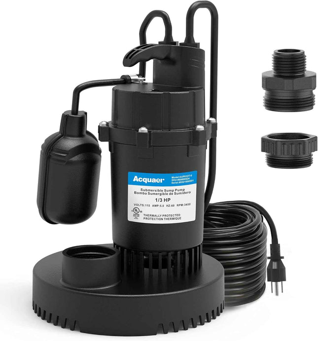 Acquaer 1/3HP Sump Pump, 3040GPH Submersible Clean/Dirty Water Pump with Automat