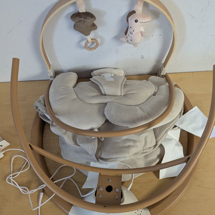 Monamii Bluetooth Baby Swing for Infants, 5 Sway Motions, 10 Melodies, Remote Control and Auto-Rocking, Light Beige