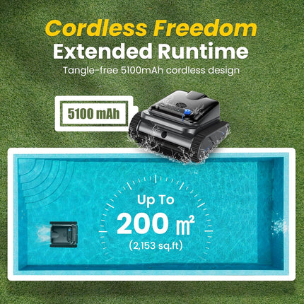 OUCAXIA Y50S Cordless Robotic Pool Cleaner, 110W Wall-Climbing Pool Vacuum with 4 Modes & 4L Filter Basket