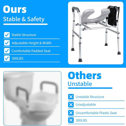 NouraVita Raised Toilet Seat with Handles, Toilet Seat Riser for Seniors with Adjustable Height & Width, 500lb Handicap Elevated Toilet Seat for Elderly, Pregnant, Fit Any Toilet