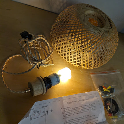 NAANN Plug in Pendant Light, Bamboo Rattan Pendant Lighting Fixtures Rustic Farm