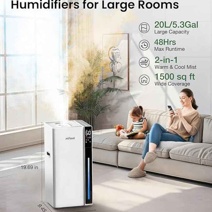 Humidifier Large Room, Mifasol Cool and Warm Mist Humidifiers for Bedroom 20L/5.
