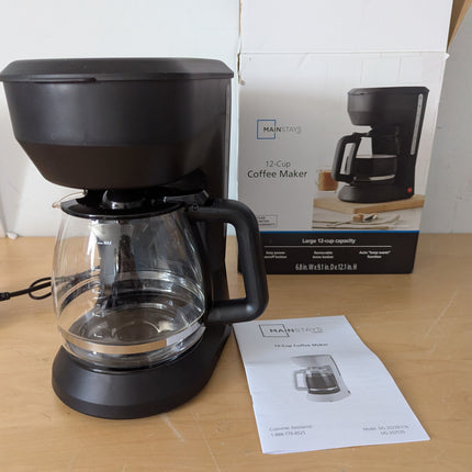 Mainstays 12 Cup Coffee Maker, Black, Plastic