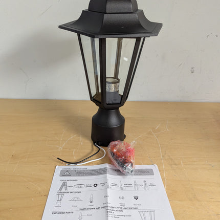 WISBEAM Outdoor Post Light, E26 Pole Lantern with Aluminum Housing & Glass, 60W Max, Wet Rated, Black Rustic
