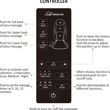 Snailax Back Massager with Heat, Shiatsu Massager Cushion, Massager Chair，Seat M