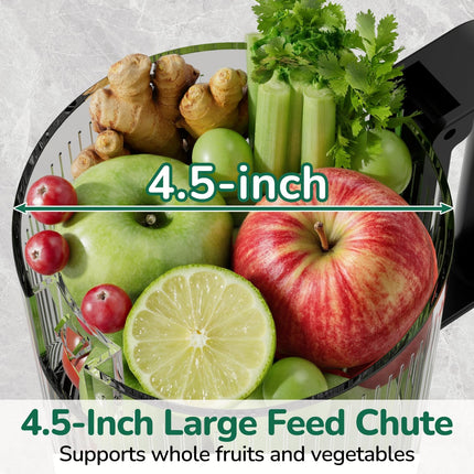Canoly C03 Cold Press Juicer, 4.5" Wide Feed Chute Juicer Machine with 200W AC M