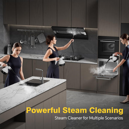 TICYACK Handheld Steam Cleaner with 16 Accessories, 1050W Continuous Steam, Chemical-Free Multi-Surface Cleaning, White