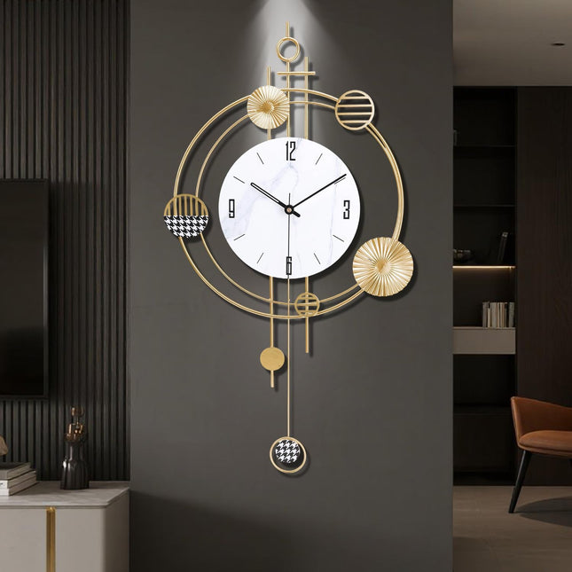 Wall Clock for Living Room, Silent Quality Quartz Battery Operated with Pendulum