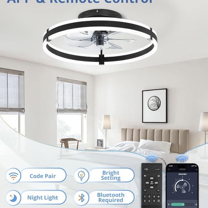 Ceiling Fans with Lights and Remote, 19.7'' Low Profile Ceiling Fans, 3000-6000K