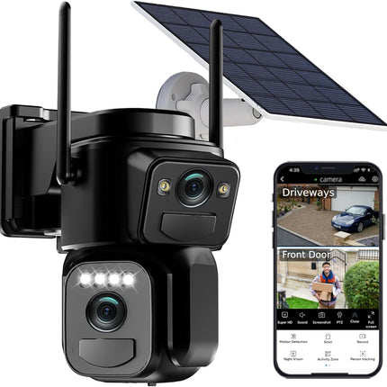 Uniter 4K Dual Lens Solar Security Cameras Wireless Outdoor, 2.4G WiFi, 360° Pan