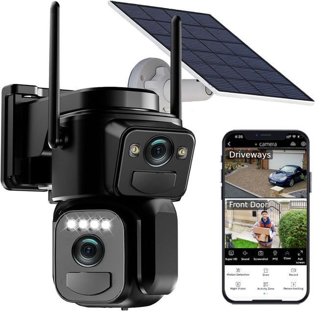 Uniter 4K Dual Lens Solar Security Cameras Wireless Outdoor, 2.4G WiFi, 360° Pan