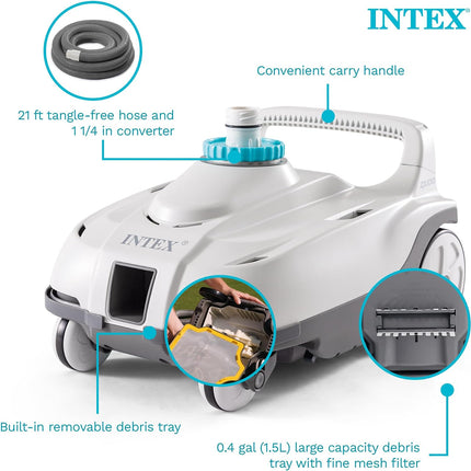 INTEX 28006E ZX100 Pressure-Side Automatic Above Ground Pool Cleaner with 21 ft Hose & Large Debris Tray