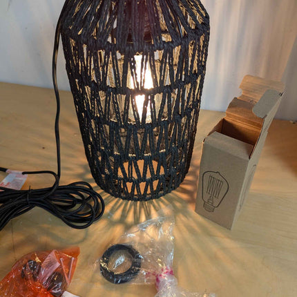 Ruzectt Plug in Pendant Light Rattan Hanging Light with Plug in Cord with Dimmab