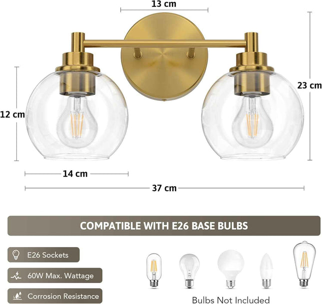 VONLUCE Bathroom Light Fixtures, 2-Light Bathroom Lights Over Mirror with Globe