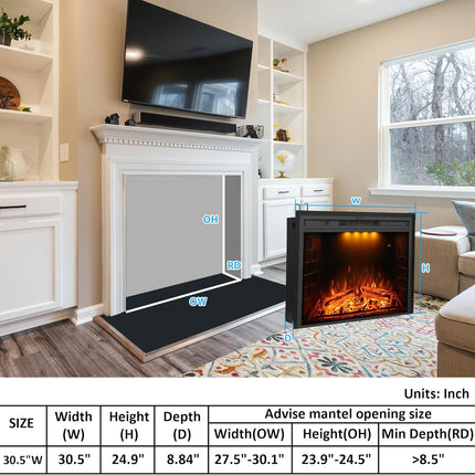 Dreamflame 30 inch Wide Electric Fireplace Inserts, Wall Fireplace Electric with