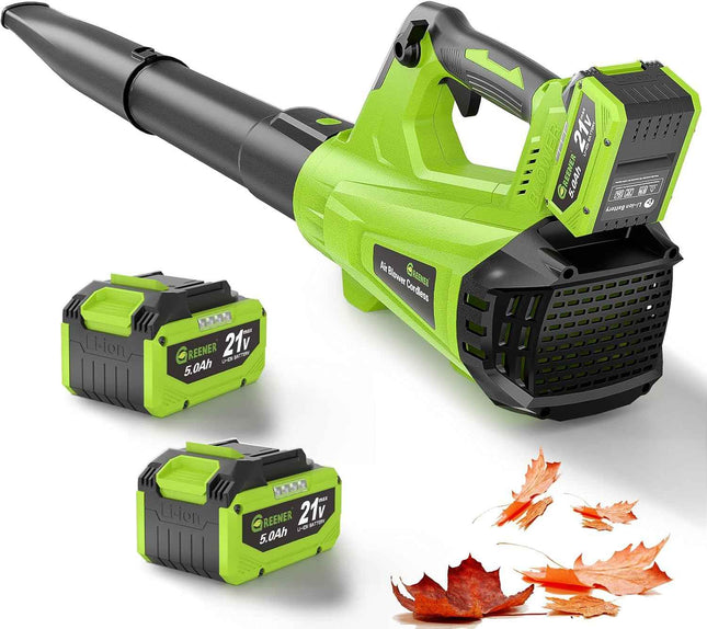 GREENER 21V Leaf Blower Cordless - 600CFM/160MPH Turbo Mode Electric Leaf Blower