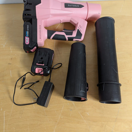 STEELITE 21V Cordless Leaf Blower, 150 MPH 600 CFM Airflow, 6-Speed, Lightweight 3.2 lb with 2 Batteries & Charger, Pink