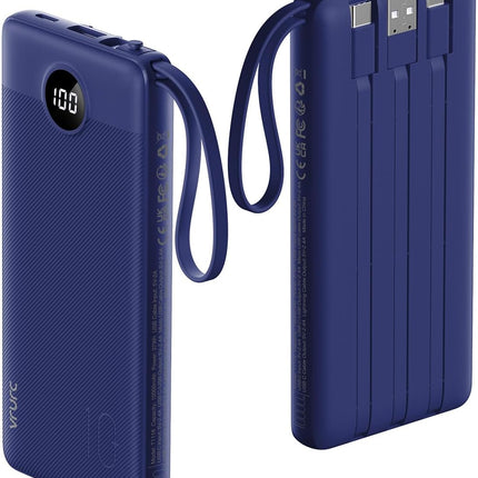 VRURC Portable Charger Buile-in 4 Cables 10000mAh, SlimPower Bank, 5 Output 2 In