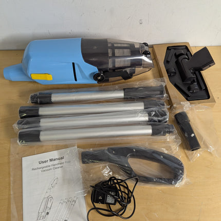 Ezasin Cordless Pool Vacuum for Above Ground & Inground Pools, Rechargeable Handheld with Telescopic Pole & Brush